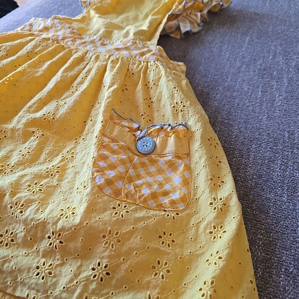 Matilda Jane SPLENDID SUNSHINE PINAFORE Dress 8 Yellow Eyelet Daydream Goldilock - Picture 4 of 10